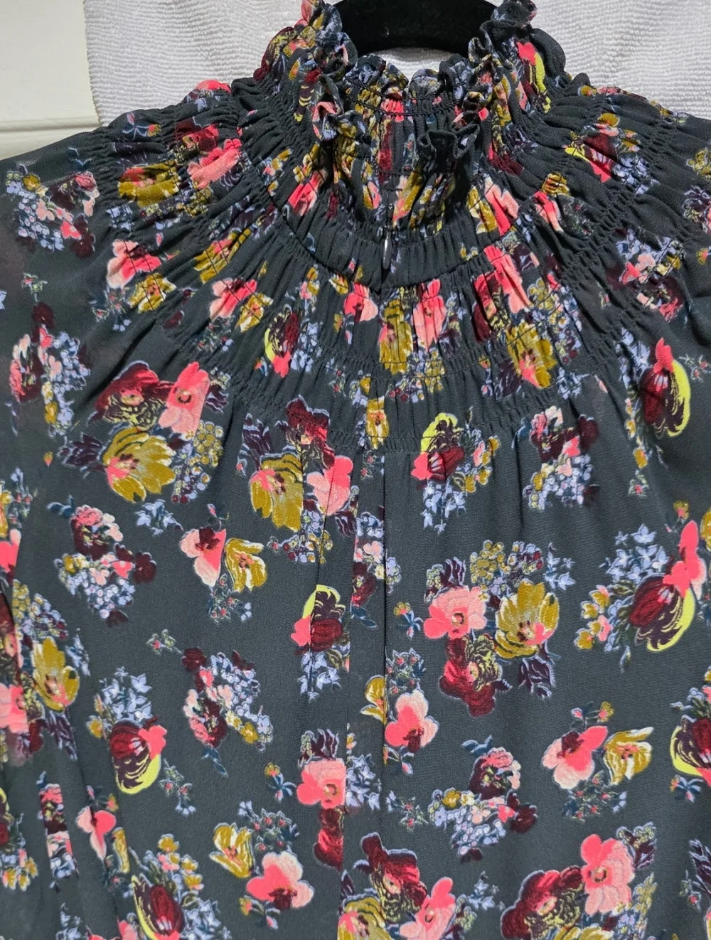 cinq a sept Black Floral Smocked Neck Long Sleeve Dress - Picture 3 of 8